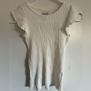 Haute Hippie White Ribbed Flutter Sleeve Tank Top